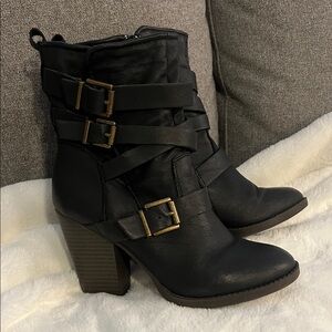 Black Ankle Boots with Buckle Detail